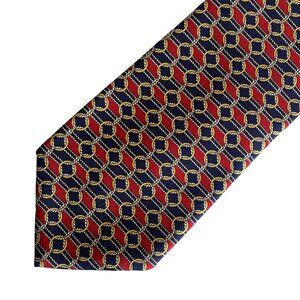 VIntage Paolo Gucci Italy Mens Silk Neck Tie Navy Chain Pattern Preppy Old Money